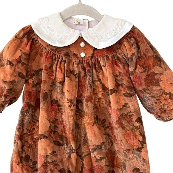 Ciccino Italy Baby Romper Sz 1 Italian 6-9 mos Floral Spice Satin Lace Collar - Picture 2 of 11